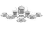 Porcelain Tea Set 17 Piece - Service for 6 - Gorgeous Design with Hand Painted Silver Detailing - Tea Sets For Adults - Includes Teapot, Cups, Saucers, Sugar Bowl, Creamer (17 Piece Set)