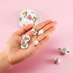 Skylety Dollhouse Tea Cup Set 1:12 Miniature Porcelain Accessories 8 Pcs Miniature Porcelain Mini Flower Pattern Teapot Cup Plates Set for Dollhouse Kitchen Supplies