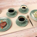 jinsongdafa Coffee Mugs Set, 6.8 oz,Ceramic Tea Cup with saucer, Espresso Cups 8-piece, Stackable Cups, for Latte,Hot Tea,Cappuccino, Mocha, Cocoa, dishwasher & microwave safe, Dark green