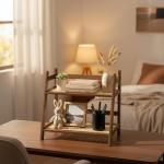 D-werack Narrow Mug Holder Countertop, 2 Tier Tea and Coffee Bar Station Organizer, Bamboo Matcha Stand, Cup Display Shelf, Condiment Storage Rack for Kitchen Counter Cabinet, Brown