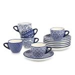 Selamica Ceramic 2 oz Espresso Cups, Small Expresso Coffee Cup Set with Saucers, Porcelain Mini Demitasse Cups for Latte Mocha Tea, Set of 6, Vintage Blue