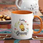 Lovely Queen Bee Design Coffee Mugs, Personalized Unique Name Bee With Flowers Cup Gift For Girl Women, Customized Birthday Christmas Cup Present, Animal Themed Cups 11Oz Or 115Oz