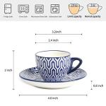 Selamica Ceramic 2 oz Espresso Cups, Small Expresso Coffee Cup Set with Saucers, Porcelain Mini Demitasse Cups for Latte Mocha Tea, Set of 6, Vintage Blue
