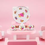 Skylety Dollhouse Tea Cup Set 1:12 Miniature Porcelain Accessories 8 Pcs Miniature Porcelain Mini Flower Pattern Teapot Cup Plates Set for Dollhouse Kitchen Supplies