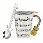 Violin Novelty Mug Unique Musical Gift Ceramic Tea Coffee Cup with Cool Music Themed Lid and Spoon,Birthday Holiday Gift for Musician,Women,Men,Teacher