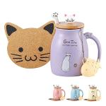 BigNoseDeer Cat Mug Kawaii Tea Cup with Infuser and Lid Purple Cat Ceramic Coffee Mug Cute Cool Preppy Stuff Birthday Gifts for Mom Gifts for Women Girlfriend Girls Cat Lover Gifts(13oz)
