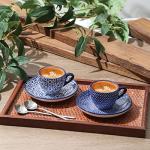 Selamica Ceramic 2 oz Espresso Cups, Small Expresso Coffee Cup Set with Saucers, Porcelain Mini Demitasse Cups for Latte Mocha Tea, Set of 6, Vintage Blue