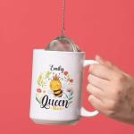 Lovely Queen Bee Design Coffee Mugs, Personalized Unique Name Bee With Flowers Cup Gift For Girl Women, Customized Birthday Christmas Cup Present, Animal Themed Cups 11Oz Or 115Oz