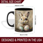 Easter Bunny with Painted Eggs Mug, 11oz Ceramic Coffee Cup, Spring Animal Theme Tea Cup, Rustic Farm Style Drinkware, Floral Holiday Home Decor Gift