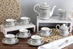 Porcelain Tea Set 17 Piece - Service for 6 - Gorgeous Design with Hand Painted Silver Detailing - Tea Sets For Adults - Includes Teapot, Cups, Saucers, Sugar Bowl, Creamer (17 Piece Set)