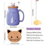 BigNoseDeer Cat Mug Kawaii Tea Cup with Infuser and Lid Purple Cat Ceramic Coffee Mug Cute Cool Preppy Stuff Birthday Gifts for Mom Gifts for Women Girlfriend Girls Cat Lover Gifts(13oz)