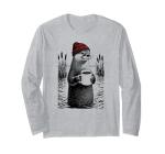 Coffee Otter with Beanie – Chill Nature Illustration Long Sleeve T-Shirt