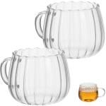DOITOOL 2-Pack Clear Glass Pumpkin Coffee Cups 12Oz Heat Resistant Mugs with Handle for Coffee Tea Milk - Seasonal Pumpkin Drinking Glasses for Home and Holiday Use