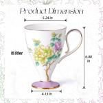 KAMMAK Bone China Mugs Set of 2 Fine Ceramic Coffee Mug, 15oz Porcelain Novelty Coffee Mugs for Cappuccino, Latte, Coco, Americano, Large Floral Tea Cups, Pretty Lightweight Cup