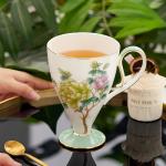 KAMMAK Bone China Mugs Set of 2 Fine Ceramic Coffee Mug, 15oz Porcelain Novelty Coffee Mugs for Cappuccino, Latte, Coco, Americano, Large Floral Tea Cups, Pretty Lightweight Cup