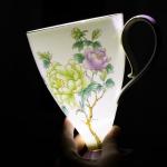 KAMMAK Bone China Mugs Set of 2 Fine Ceramic Coffee Mug, 15oz Porcelain Novelty Coffee Mugs for Cappuccino, Latte, Coco, Americano, Large Floral Tea Cups, Pretty Lightweight Cup