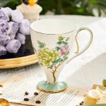 KAMMAK Bone China Mugs Set of 2 Fine Ceramic Coffee Mug, 15oz Porcelain Novelty Coffee Mugs for Cappuccino, Latte, Coco, Americano, Large Floral Tea Cups, Pretty Lightweight Cup