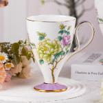 KAMMAK Bone China Mugs Set of 2 Fine Ceramic Coffee Mug, 15oz Porcelain Novelty Coffee Mugs for Cappuccino, Latte, Coco, Americano, Large Floral Tea Cups, Pretty Lightweight Cup