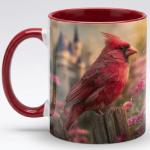 GOVISLAND Cardinal Ceramic Mug 11oz, Warm Red Cardinal Bird Art Coffee Cup with Soft Floral Background Design, Elegant Nature Inspired Drinkware for Daily Enjoyment, Thoughtful Gift for Bird Lovers