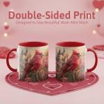 GOVISLAND Cardinal Ceramic Mug 11oz, Warm Red Cardinal Bird Art Coffee Cup with Soft Floral Background Design, Elegant Nature Inspired Drinkware for Daily Enjoyment, Thoughtful Gift for Bird Lovers