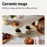 Amazon Basics Ceramic Coffee Mugs, Ceramic 4-Piece Set, 16 oz, Microwave and Dishwasher-Safe, Linen Gray