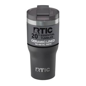 RTIC 20oz Essential Tumbler with Lid, Ceramic Lined, Insulated, Stainless Steel, Metal, Double Wall Vacuum-Insulation, Travel Cup for Iced Coffee, Tea, Hot and Cold Drink, Graphite