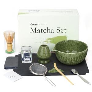 Joiish Matcha Whisk Set, 10-Pcs Matcha Kit, Bamboo Whisk and Bowl with Spout & Measuring Spoon & Cup, Japanese Tea Making Tools, Complete Matcha Gift Set for Starter, Mottled Green