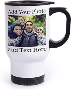 Amazing Items Gifts for Dad, Personalized Travel Mug with Name and Text - Add Your Photo - 8 Different Fonts & Colors - 14oz Travel Tumbler with Lid Coffee Mug & Tea Cup