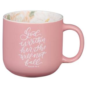 Christian Art Gifts Large Novelty Inspirational Ceramic Coffee & Tea Mug for Women: God is Within Her Encouraging Scripture, Microwave & Dishwasher Safe, Pink, 15 oz.