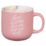 Christian Art Gifts Large Novelty Inspirational Ceramic Coffee & Tea Mug for Women: God is Within Her Encouraging Scripture, Microwave & Dishwasher Safe, Pink, 15 oz.