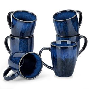 vancasso STARRY Ceramic Coffee Mug Set of 6, 16 Oz Tea Cups with Handle for Latte, Tea, Cappuccino, Milk, Cocoa, Microwave&Dishwasher Safe, Blue