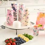 ROYAL BLUEBONNET 48 Floral Paper Coffee Cups with Lids - 12oz Cute Disposable Coffee Cups with Lids with 4 Different Color Flower Designs for Spring - Pink, Blue, Yellow and Navy, Tea Party Supplies