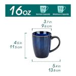 vancasso STARRY Ceramic Coffee Mug Set of 6, 16 Oz Tea Cups with Handle for Latte, Tea, Cappuccino, Milk, Cocoa, Microwave&Dishwasher Safe, Blue