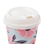 ROYAL BLUEBONNET 48 Floral Paper Coffee Cups with Lids - 12oz Cute Disposable Coffee Cups with Lids with 4 Different Color Flower Designs for Spring - Pink, Blue, Yellow and Navy, Tea Party Supplies