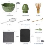 Joiish Matcha Whisk Set, 10-Pcs Matcha Kit, Bamboo Whisk and Bowl with Spout & Measuring Spoon & Cup, Japanese Tea Making Tools, Complete Matcha Gift Set for Starter, Mottled Green