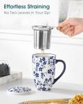 vancasso SELENE Porcelain Tea Mug, 18 oz Porcelain Tea Cup with Infuser and Lid Steeps Loose Leaf Tea, Microwave & Dishwasher Safe, Five-Leaf Clover