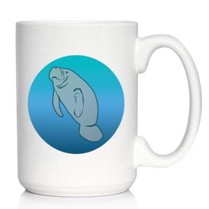 Bevvee Manatee Coffee Mug - Cute Ocean Animals Themed Decor and Gifts for Sea Creature Lovers - Large 15oz White Ceramic Mug
