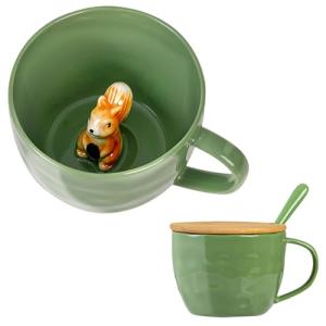 Squirrel Gifts for Women Men Cute Squirrel Ceramic Mug Hidden 3D Animal Inside Unqiue Coffee Mug Tea Cup with Lid Spoon Cool Stuff Home Decor Christmas Birthday Gifts for Her Friends Sisters Besties