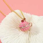 COLORFUL BLING Funny Stacked Enamel Teacup Necklace 3D Coffee Cup Teapot Pendant Necklace Elegant Teacup Long Sweater Necklace for Women-Pink