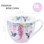 Spring Hummingbird Hug Mug - 20oz Pink Bone China Coffee Tea Mug with Floral Vine & Fluttering Hummingbirds, Thoughtful Gift for Nature or Bird Lovers, Designed in England by Harvest Green Studio