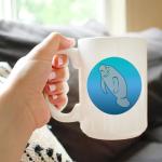 Bevvee Manatee Coffee Mug - Cute Ocean Animals Themed Decor and Gifts for Sea Creature Lovers - Large 15oz White Ceramic Mug