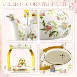 Funnymoom 2.6 Quart Vintage Enamel Tea Kettle, Cups and Saucers Set with Spoon, Vintage Porcelain Tea Set Floral Teapot for Party, Gift for Wedding Housewarming