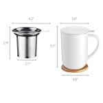 CEEFU Porcelain Tea Mug with Infuser and Lid, with Filter and Coaster, Loose Leaf Tea Cup Steeper Maker, 16 OZ for Tea/Coffee/Milk/Women/Office/Home/Gift (White)