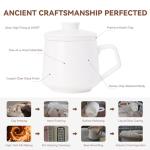 XIYUANJI Ceramic Tea Mug with Infuser & Lid - 15.2oz Glowing Jade Porcelain Mug - Translucent Artisan Cup - Loose Leaf Tea Cup with Infuser,Insulated Ceramic Coffee Mugs with Lid, Gift for Women/Men