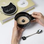 Koolkatkoo Black Cat Mug Coffee Cups Ceramic - Tea Cup with Lid and Spoon, Animals Hidden inside Mug, Cat Gifts for Cat Lovers, Holiday Christmas Gifts, 10oz
