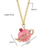 COLORFUL BLING Funny Stacked Enamel Teacup Necklace 3D Coffee Cup Teapot Pendant Necklace Elegant Teacup Long Sweater Necklace for Women-Pink