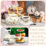 Funnymoom 2.6 Quart Vintage Enamel Tea Kettle, Cups and Saucers Set with Spoon, Vintage Porcelain Tea Set Floral Teapot for Party, Gift for Wedding Housewarming