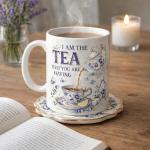 I Am The Tea That You Are Having Mug, Funny Movie Quote Tea Cup, Ceramic Coffee Mug for Film Lovers, Book Lovers and Tea Drinkers, Aesthetic Floral Teapot Design, Microwave Dishwasher Safe Gift