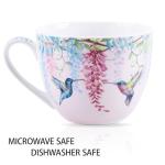 Spring Hummingbird Hug Mug - 20oz Pink Bone China Coffee Tea Mug with Floral Vine & Fluttering Hummingbirds, Thoughtful Gift for Nature or Bird Lovers, Designed in England by Harvest Green Studio