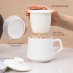 XIYUANJI Ceramic Tea Mug with Infuser & Lid - 15.2oz Glowing Jade Porcelain Mug - Translucent Artisan Cup - Loose Leaf Tea Cup with Infuser,Insulated Ceramic Coffee Mugs with Lid, Gift for Women/Men